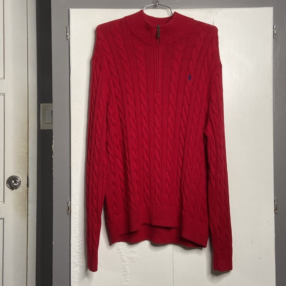 Polo Ralph Lauren Men 1/4 Zip Cotton Cable Knit Red Mock Sweater 2XL NWT